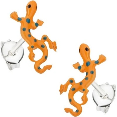 Šperky eshop ještěrka s oranžovou glazurou a modrými puntíky PC09.28