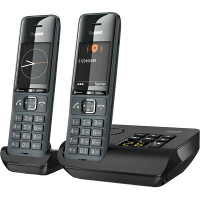 Gigaset Comfort 520A Duo - 2 cordless DECT telephones with answering machine - Best audio quality with hands-free function - Do not disturb - Address book 200 contacts, titanium black [German version] - S30852-H3005-B103
