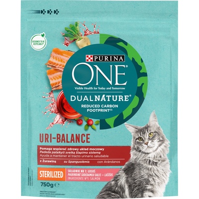ONE PURINA ONE® DualNature® URI-BALANCE Sterilised с червена боровинка, съставка № 1 сьомга