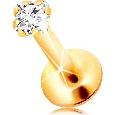 Šperky Eshop piercing do brady a rtu ze žlutého zlata čirý čtvercový zirkon S2GG206.02