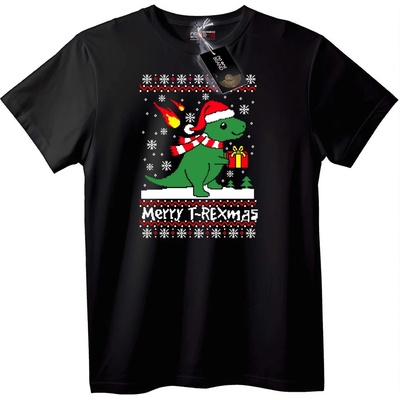 NOONEBRAND Тениска Весела Т-Рекс Коледа - 2XL, Black