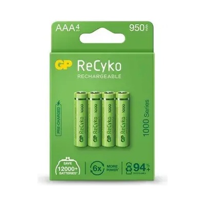 GP Batteries Акумулаторна Батерия GP R03 AAA 1000mAh NiMH 100AAAHCE-EB4 4 бр. в опаковка GP (GP-BR-100AAAHCE-EB4)