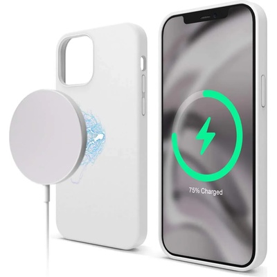 elago MagSafe Soft Silicone Case - силиконов (TPU) калъф с вграден магнитен конектор (MagSafe) за iPhone 12, iPhone 12 Pro (бял)