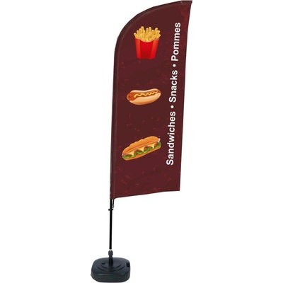 Jansen Display Kompletní sada reklamní vlajky ve tvaru křídla, Svačiny, německy, 1105 x 3300 mm