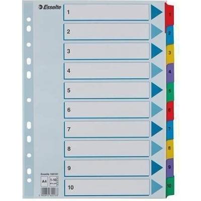 Zesílené rejstříky "Mylar", mix barev, karton, A4, 1-10, ESSELTE