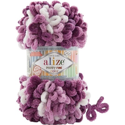 Alize Puffy fine color 8056 bílá a odstíny fialové