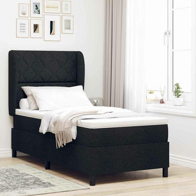 Postel s boxspringem s čelo Černá 100 x 200 cm textil
