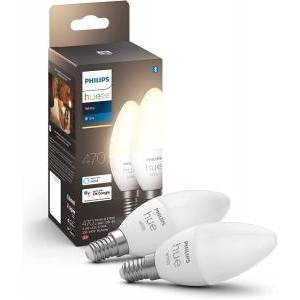 Philips White E14 LED candle-shaped lamps pack of 2 (470 lm), dimmable LED bulbs for the Hue lighting system with warm white light, smart light control via voice and app - 929003021102