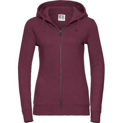 Burgundy women's sweatshirt with hood and zipper Authentic Russell tmavě červená