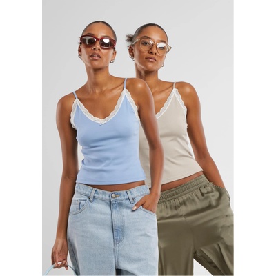 Urban Classics 2 Броя Дамски Потници Ladies V-Neck Lace Top 2-Pack cloud+powderblue XXLUB-TB7514A-20672 - Камуфлаж, размер 3XL