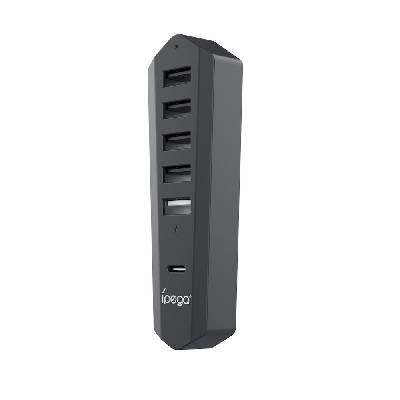 6-портов USB хъб с 5xUSB-A и 1хUSB-C за Sony PlayStation 5 Slim, PlayStation 5 Pro - iPega P5S003 6-in-1 USB Hub for PS5 Slim, PS5 Pro (черен) (PG-P5S003)