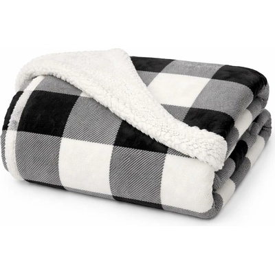 TOP Velká deka beránek - Černobílé káro 220x200