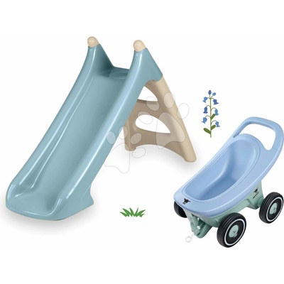 Smoby Set šmykľavka s vodnou hrou 90 cm XS Slide Blue Life a chodítko a kočík a príves Buggy 3v1