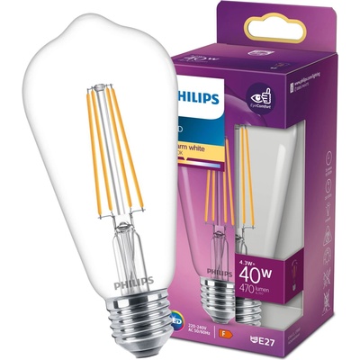 Philips Edison E27 ST64 LED žárovka 4.3W = 40W 470 lm 2700K teplá bílá vlákno – Hledejceny.cz