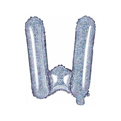 PartyDeco Балон от фолио Mini - Буква W 35см холографичен