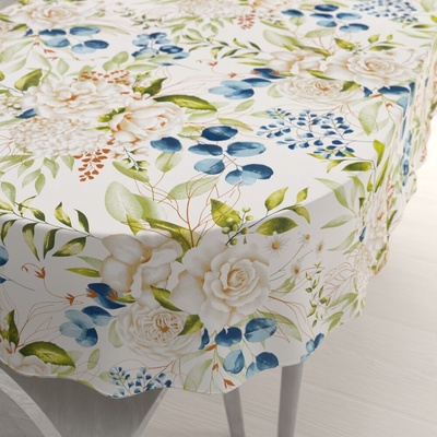 Biante bavlna oválný ubrus Sandra SA-668 Květy a modro-zelené listy na bílém 100x140 cm