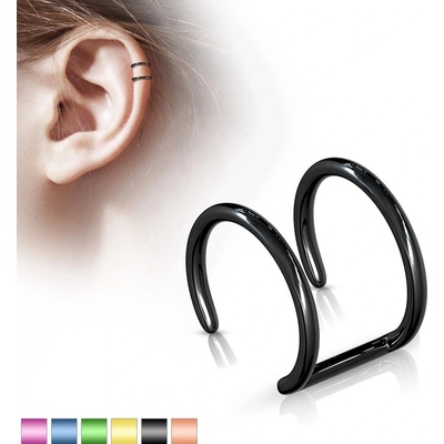 Šperky eshop falešný piercing do ucha z oceli anodizovaný dvojitý kroužek I11.12 zelená