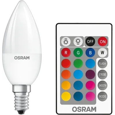 OSRAM Osram Star+ RGBW/matt dome/4, 5W/250lm/2700K/E14 дистанционно управление LED източник на светлина за свещи ST CLAS B 25 RGBW 4, 5 W/2700K E14 FR (ST CLAS B 25 RGBW 4.5 W/2700K E14 FR)