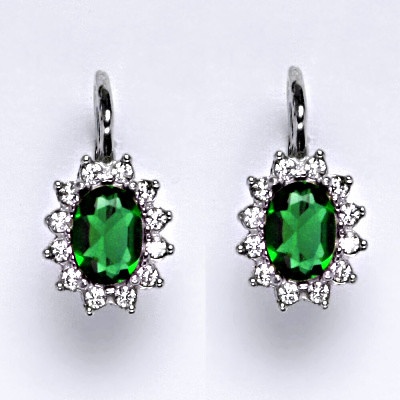 Čištín Zlaté náušnice Kate, syntetický smaragd, čiré zirkony, bílé i žluté zlato, NK 1480