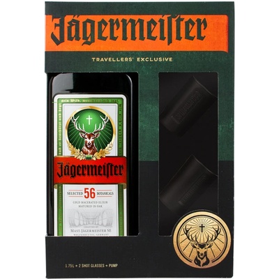 Jägermeister Party Pack 35% 1,75 l (dárkové balení pumpička 2 panáky)