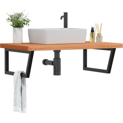 vidaXL Стенен рафт за мивка, стомана и масивно дърво бук (3302531)