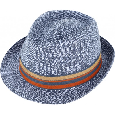 Fiebig Headwear since 1903 Letní klobouk Trilby s barevnou stuhou Trilby Emil modrý