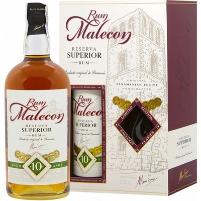 Malecon Reserva Superior 10letý panamský rum se 2 skleničkami 40% 0,7 l (holá láhev)