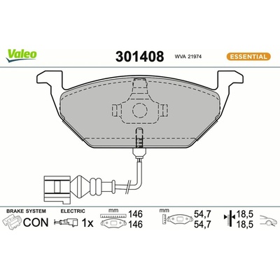 Sada brzdových destiček, kotoučová brzda Valeo 301408