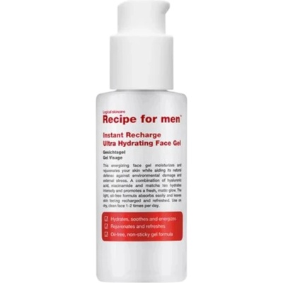 Recipe for men Recipe For Men, Instant Recharge, Hyaluronic Acid, Moisturizes, Gel, Face, 75 ml
