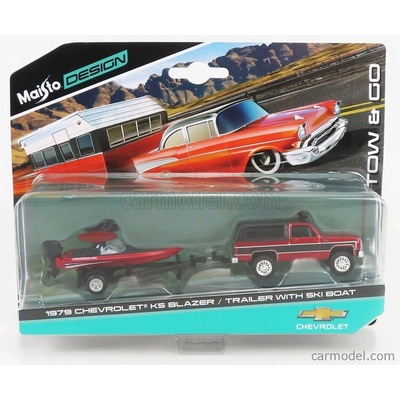 Maisto Chevrolet Blazer K5 1979 With Ski Boat And Trailer Red Met 1:64