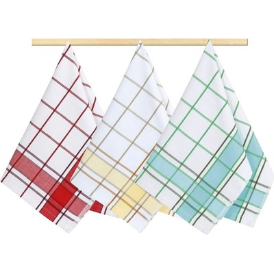 Bellatex kuchynská utierka Kocka tyrkys, žltá, červená, 50 x 70 cm, sada 4 ks