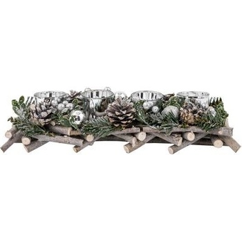 Ikebana MagicHome drevená strieborná adventná 40x14x8 cm