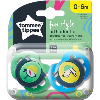 Tommee Tippee Ортодонтични залъгалки Tommee Tippee Fun Style 0-6 м, 2 броя - Куче и пиле (TT.0083.004)