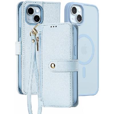 Свалящ се калъф Lawa 2в1 с MagSafe и портфейл за iPhone 15 Plus - син (84868)