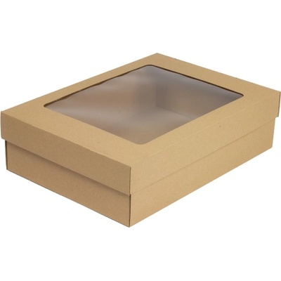 Darčeková krabička 330x230x90/40 mm, dno + veko s priehľadným okienkom, kraftová - hnedá