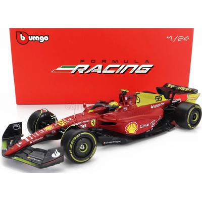 Bburago Ferrari F1 75 Scuderia Ferrari N 55 4th Monza Gp Italy 2022 Carlos Sainz With Pilot And Showcase Exclusive Carmodel Červená Žlutá 1:24