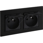 Legrand - Двойна външна битова розетка с рамка NILOE STEP 250V IP44 черна (LR0035A)