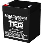 Ted electric Оловна батерия TED ELECTRIC AGM, 12V, 5Ah, 90/ 70/ 10 1mm, Терминал 2 (TED-12V-5AH) - itmode