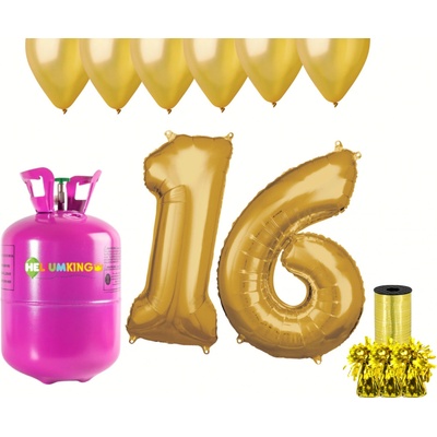 HeliumKing Helium párty set na 16. narozeniny se zlatými balónky