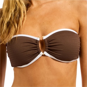 Seafolly Дамско бикини горнище Seafolly Women's Beach Bound Ring Front Bandeau Bikini top - Dark Chocolate - размер 32 (EU) (150-4244-0611)