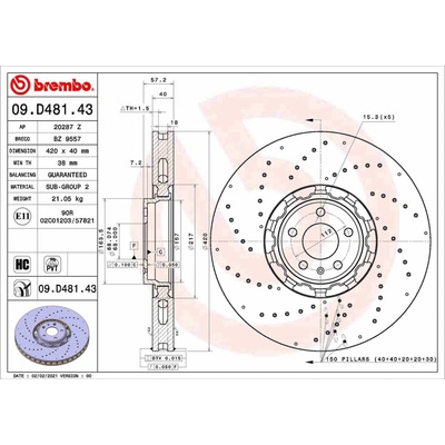 Brzdový kotouč BREMBO 09.D481.43 – Zboží Mobilmania