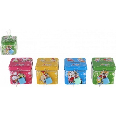 Teddies Pokladnička se zámkem plechová kostka 7 x 6 cm