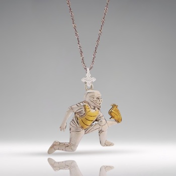 Image 1 of Бейзбол - Мъжки спортен медальон за бейзболист от сребро 925 с частично позлатено покритие - Ръчно изработено бижу талисман - Идеален подарък за спортисти, треньори и фенове - ssj