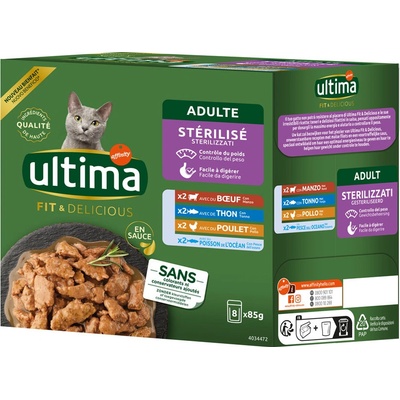 Ultima Sterilized Cat mix II kuracie hovädzie tuniak morské ryby 8 x 85 g