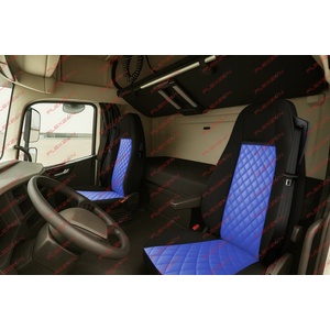  Комплект 1+1 тапицерия от еко кожа за volvo fh12 euro 5 2006- 2015 - синьо-черно
