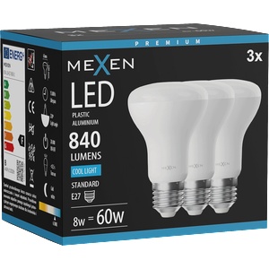 Mexen Nova 3x LED крушка E27, R63, 8W, Студена - 6500K, 840 lm - L104-E27-0865-01x03 (L104-E27-0865-01x03)