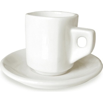 Чаша порцелан за кафе с квадратна форма 70 мл. с чинийка, бяла