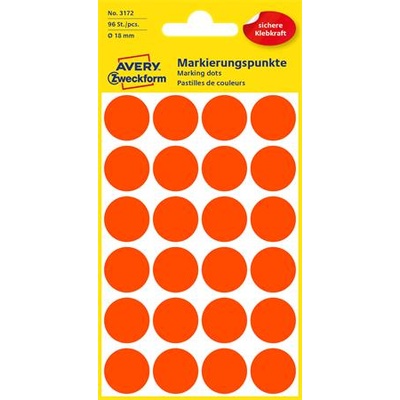 Avery-Zweckform Етикет, 18 мм, кръгъл, avery zweckform, неоново червен, 96 етикета в опаковка 3172 (3172)
