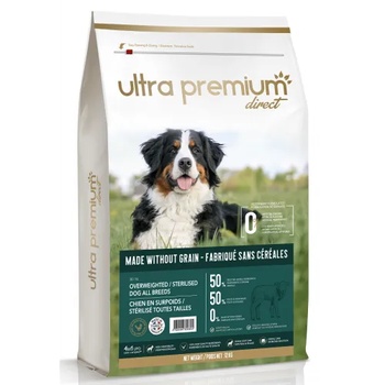 Ultra Premium Direct Overweighted sterilised dog all breeds - суха храна за кучета с наднормено тегло и или кастрирани, без зърно, 50% месо и месни съставки, агне и прасе - 12 кг, Франция GF1207