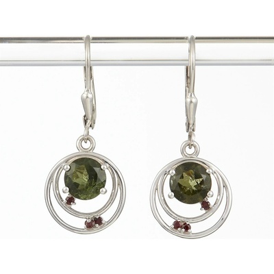 My Moldavite Stříbrné náušnice vltavíny a granáty 305G-4